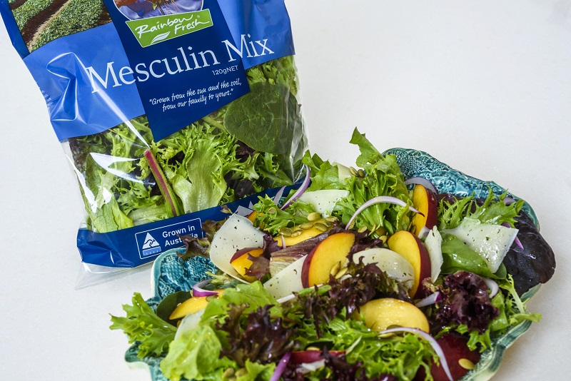 Peach and Rainbow Fresh Mesculin Mix Salad